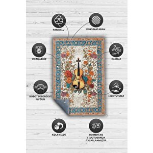 Homshtag Art Deco Keman Halısı,çiçekli Müzik Halısı,moden Yorumlu Vintage Salon Halısı,müzik Sınıfı Dekor Halısı