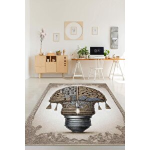 Parlak Fikir Barok Tarzı Krem Renkli Orjinal Dekoratif Modern Home Office Halısı,ofis Dekorasyonu 120x180 cm