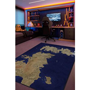 Homshtag Westeros,mavi Harita Desenli Modern,pamuklu Dokuma Tabanlı Yıkanabilir Renkli Game Of Thrones Film Sever Halısı