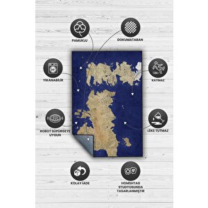 Homshtag Westeros,mavi Harita Desenli Modern,pamuklu Dokuma Tabanlı Yıkanabilir Renkli Game Of Thrones Film Sever Halısı