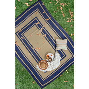 Savana Xl Plaj Kamp Karavan Piknik Bahçe Halısı Balkon Teras Hasır Mat Savan Halı 240x330 Lacivert Hardal