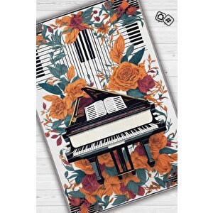 Homshtag Art Deco Piyano Halısı,piyano Önü Halısı Çiçekli Müzik Halısı,çocuklara Piyanoyu Sevdiren Halı,sanat Halısı