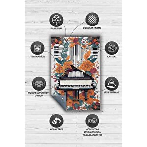 Homshtag Art Deco Piyano Halısı,piyano Önü Halısı Çiçekli Müzik Halısı,çocuklara Piyanoyu Sevdiren Halı,sanat Halısı