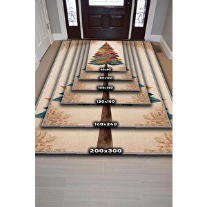 Homshtag Yeni Yıl Temalı Halı Krem Renkli Yeni Yıl Parti Halısı Minimal Yılbaşı Temal Halı