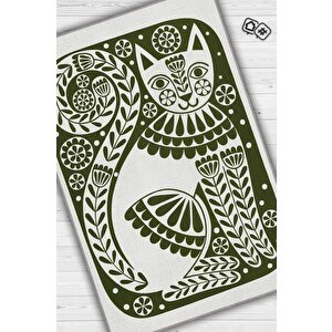 Homshtag Çinili Kedi,yeşil Renkli Kedi Desenli Modern,dokuma Taban Yıkanabilir Bej Kedi Sever Halısı