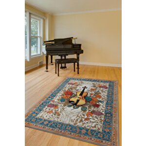 Homshtag Art Deco Keman Halısı,çiçekli Müzik Halısı,moden Yorumlu Vintage Salon Halısı,müzik Sınıfı Dekor Halısı