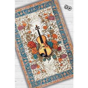 Homshtag Art Deco Keman Halısı,çiçekli Müzik Halısı,moden Yorumlu Vintage Salon Halısı,müzik Sınıfı Dekor Halısı