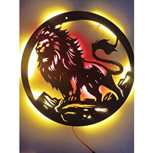 Aslan Led Işıklı Ahşap Mdf Duvar Dekoru Tablo