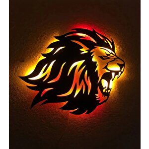 Ormanlar Kralı Aslan Duvar Dekor Ahşap Mdf Led Işıklı