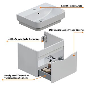 Aqua Bagno Piccolo 2.0 Alt Dolap 57 Cm. Parlak Beyaz -lavabo Dahil