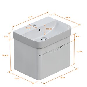 Aqua Bagno Piccolo 2.0 Alt Dolap 57 Cm. Parlak Beyaz -lavabo Dahil