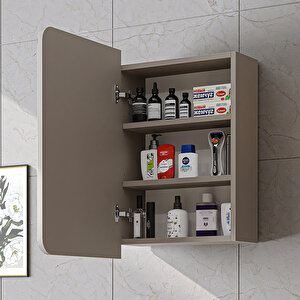 Likya Kulpsuz Tek Kapaklı Aynalı Mdflam 45 Cm Aynalı Banyo Üst Dolabı Kumtaşi