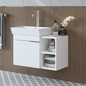 Likya Ayaksız Tek Kapaklı Açık Raflı Lavabolu 72 Cm Banyo Dolabı Alt, Lavabolu Alt Banyo Dolabı Beyaz Beyaz