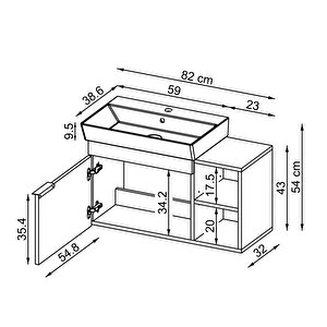 Likya Tek Kapaklı Açık Raflı Lavabolu 82 Cm Banyo Dolabı Alt, Lavabolu Alt Banyo Dolabı Kül Gri̇