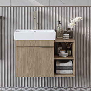 Likya Ayaksız Tek Kapaklı Açık Raflı Lavabolu 72 Cm Banyo Dolabı Alt, Lavabolu Alt Banyo Dolabı Klimt Meşe