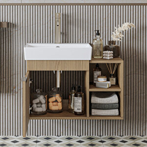 Likya Ayaksız Tek Kapaklı Açık Raflı Lavabolu 72 Cm Banyo Dolabı Alt, Lavabolu Alt Banyo Dolabı Klimt