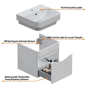 Aqua Bagno Piccolo 2.0 Alt Dolap  48 Cm. Parlak Beyaz -lavabo Dahil