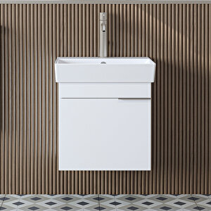 Roomart Likya Ayaksız Tek Kapaklı Lavabolu 49 Cm Banyo Dolabı Alt, Mini Lavabolu Alt Banyo Dolabı Beyaz