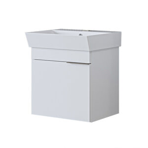 Roomart Likya Ayaksız Tek Kapaklı Lavabolu 49 Cm Banyo Dolabı Alt, Mini Lavabolu Alt Banyo Dolabı Beyaz