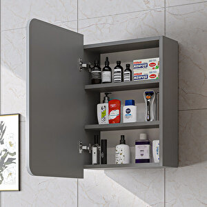 Likya Kulpsuz Tek Kapaklı Aynalı Mdflam 45 Cm Aynalı Banyo Üst Dolabı Kül Gri̇
