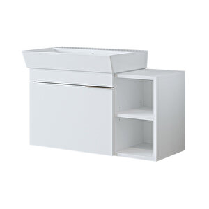 Likya Tek Kapaklı Açık Raflı Lavabolu 82 Cm Banyo Dolabı Alt, Lavabolu Alt Banyo Dolabı Beyaz