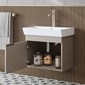 Likya Tek Kapaklı Lavabolu 59 Cm Banyo Dolabı Alt, Lavabolu Banyo Alt Dolabı Kumtaşi