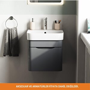 Aqua Bagno Piccolo 2.0 Alt Dolap 57 Cm. Antrasit Gri Parlak-lavabo Dahil