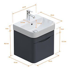 Aqua Bagno Piccolo 2.0 Alt Dolap 57 Cm. Antrasit Gri Parlak-lavabo Dahil