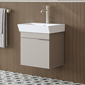 Likya Ayaksız Tek Kapaklı Lavabolu 49 Cm Banyo Dolabı Alt, Mini Lavabolu Alt Banyo Dolabı Kumtaşi Kumtaşı