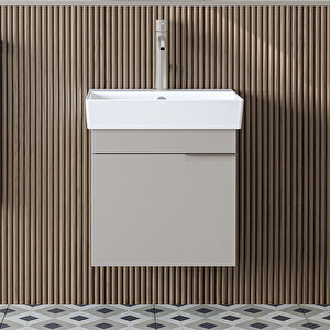 Roomart Likya Ayaksız Tek Kapaklı Lavabolu 49 Cm Banyo Dolabı Alt, Mini Lavabolu Alt Banyo Dolabı Kumtaşi