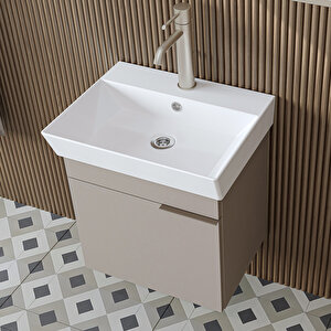 Roomart Likya Ayaksız Tek Kapaklı Lavabolu 49 Cm Banyo Dolabı Alt, Mini Lavabolu Alt Banyo Dolabı Kumtaşi