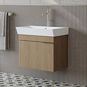 Likya Tek Kapaklı Lavabolu 59 Cm Banyo Dolabı Alt, Lavabolu Banyo Alt Dolabı Klimt Meşe