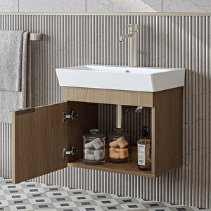 Likya Tek Kapaklı Lavabolu 59 Cm Banyo Dolabı Alt, Lavabolu Banyo Alt Dolabı Klimt Meşe