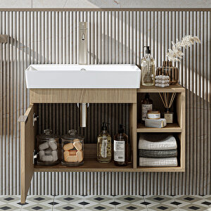 Likya Tek Kapaklı Açık Raflı Lavabolu 82 Cm Banyo Dolabı Alt, Lavabolu Alt Banyo Dolabı Klimt