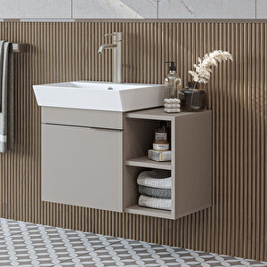 Likya Ayaksız Tek Kapaklı Açık Raflı Lavabolu 72 Cm Banyo Dolabı Alt, Lavabolu Alt Banyo Dolabı Kumtaşi Kumtaşı