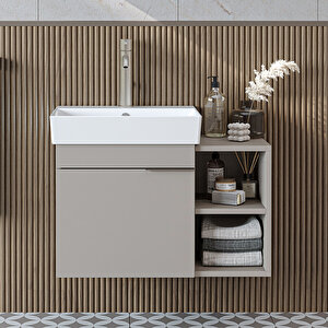 Likya Ayaksız Tek Kapaklı Açık Raflı Lavabolu 72 Cm Banyo Dolabı Alt, Lavabolu Alt Banyo Dolabı Kumtaşi Kumtaşı