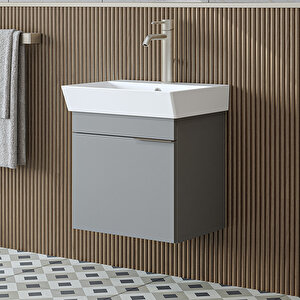 Likya Ayaksız Tek Kapaklı Lavabolu 49 Cm Banyo Dolabı Alt, Mini Lavabolu Alt Banyo Dolabı Kül Gri̇ Kül Gri