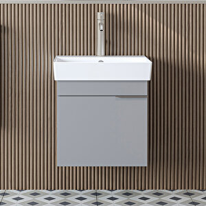 Roomart Likya Ayaksız Tek Kapaklı Lavabolu 49 Cm Banyo Dolabı Alt, Mini Lavabolu Alt Banyo Dolabı Kül Gri̇