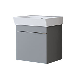 Roomart Likya Ayaksız Tek Kapaklı Lavabolu 49 Cm Banyo Dolabı Alt, Mini Lavabolu Alt Banyo Dolabı Kül Gri̇
