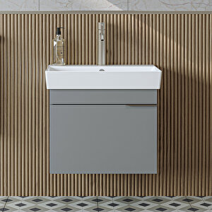 Likya Tek Kapaklı Lavabolu 59 Cm Banyo Dolabı Alt, Lavabolu Banyo Alt Dolabı Kül Gri̇