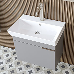 Likya Tek Kapaklı Lavabolu 59 Cm Banyo Dolabı Alt, Lavabolu Banyo Alt Dolabı Kül Gri̇