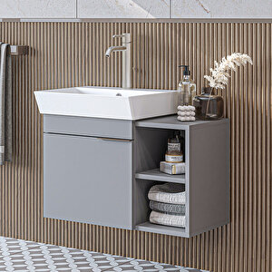 Likya Ayaksız Tek Kapaklı Açık Raflı Lavabolu 72 Cm Banyo Dolabı Alt, Lavabolu Alt Banyo Dolabı Kül Gri̇ Kül Gri