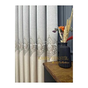 Fon Perde - Evora Desen Pano Fon, Gri - Krem Sık Pileli - (tek Kanat) 90x245 cm