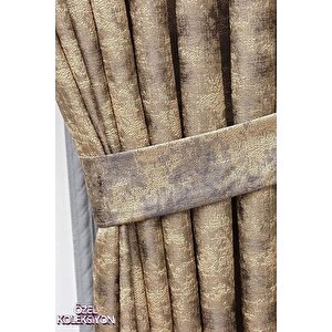 Fon Perde Royal Desen, Yeni Sezon, Pileli, Kırışmaz, Koyu Gold Özel Koleksiyon (tek Kanat) 100x265 cm