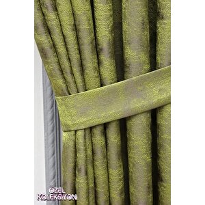 Fon Perde Royal Desen, Yeni Sezon, Pileli, Kırışmaz, Yeşil, Özel Koleksiyon (tek Kanat) 70x250 cm