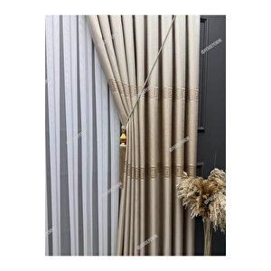 Pano Fon Perde, Elegans Seri, Soğuk Gold Bej Versace, Blackout, Taç, Karartma, Brillant (tek Kanat) 100x245 cm