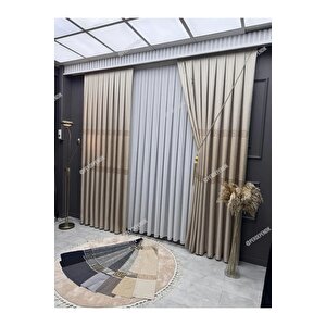 Pano Fon Perde, Elegans Seri, Soğuk Gold Bej Versace, Blackout, Taç, Karartma, Brillant (tek Kanat) 100x245 cm