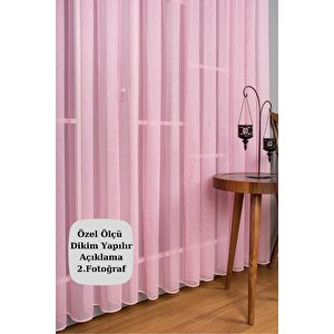 Tül Perde Pembe Pudra Kız Çoçuk Odası Bebek Mutfak Yatak Odası Düz Sade Tül Perde Sık Pileli 220x220 cm