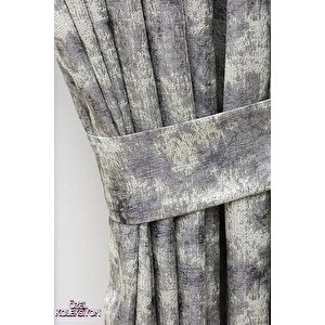 Fon Perde Royal Desen, Yeni Sezon, Pileli, Kırışmaz, Gri, Özel Koleksiyon (tek Kanat) 80x255 cm