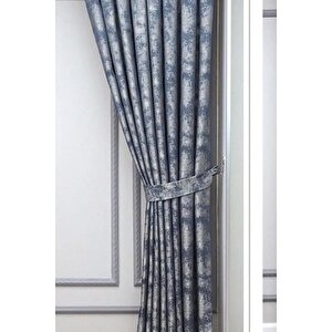 Fon Perde Royal Desen, Yeni Sezon, Pileli, Kırışmaz, Mavi, Özel Koleksiyon (tek Kanat) 90x265 cm